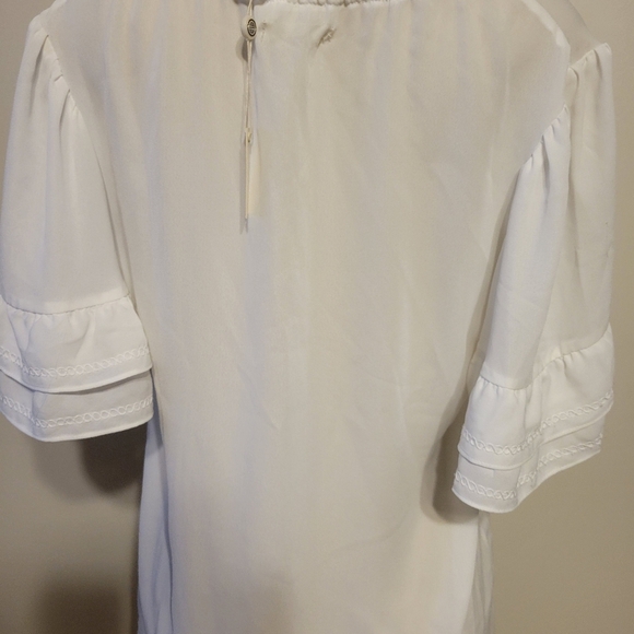 Max Stuido White Blouse Ruffled Sleeves Demure Business Causal Timeless NWT - Picture 6 of 7